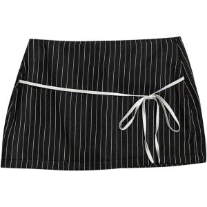imageSHENHE Womens Striped Low Waist Mini Skirt Y2k Tie Front Bodycon Skirts with ShortsBlack