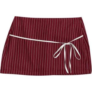 imageSHENHE Womens Striped Low Waist Mini Skirt Y2k Tie Front Bodycon Skirts with ShortsBurgundy