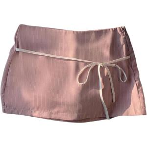 imageSHENHE Womens Striped Low Waist Mini Skirt Y2k Tie Front Bodycon Skirts with ShortsPink