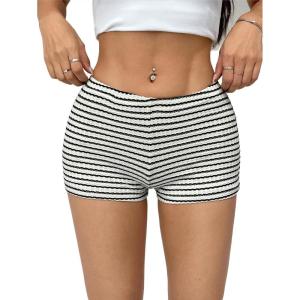 imageSHENHE Womens Striped Shorts Low Rise Bodycon Cute Mini Shorts Summer Casual ShortsBlack White