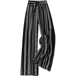 imageSHENHE Womens Striped Wide Leg Geo Print Boho Pants Belted Loose Flowy Palazzo PantsBlack
