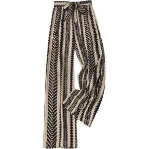 imageSHENHE Womens Striped Wide Leg Geo Print Boho Pants Belted Loose Flowy Palazzo PantsKhaki