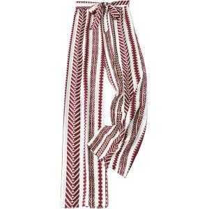 imageSHENHE Womens Striped Wide Leg Geo Print Boho Pants Belted Loose Flowy Palazzo PantsRed