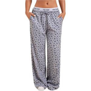 imageSHENHE Womens Wide Leg Low Rise Y2k Loose Sweatpants Floral Workout Lounge Pants TrousersGrey