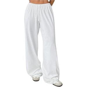 imageSHENHE Womens Wide Leg Pants Casual Drawstring Y2k Low Rise Lounge Pants Loose TrousersWhite