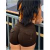 imageSHENHE Womens High Waist Booty Shorts Butt Lifting Rave Hot Pants Scrunch Ruched ShortsChocolate Brown
