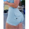 imageSHENHE Womens High Waist Booty Shorts Butt Lifting Rave Hot Pants Scrunch Ruched ShortsLight Blue