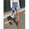 imageSHENHE Womens High Waist Denim Shorts Raw Hem Wide Leg Jeans Shorts with PocketsLight Wash
