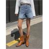 imageSHENHE Womens High Waist Denim Shorts Raw Hem Wide Leg Jeans Shorts with PocketsLight Wash