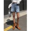 imageSHENHE Womens High Waist Denim Shorts Raw Hem Wide Leg Jeans Shorts with PocketsLight Wash