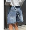 imageSHENHE Womens High Waist Denim Shorts Raw Hem Wide Leg Jeans Shorts with PocketsLight Wash
