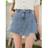 imageSHENHE Womens High Waisted Denim Skort Wrap Hem Asymmetrical Jean Mini Skirt ShortsBlue