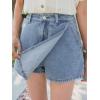 imageSHENHE Womens High Waisted Denim Skort Wrap Hem Asymmetrical Jean Mini Skirt ShortsBlue