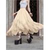 imageSHENHE Womens Lace Trim Layered Mesh Tulle Skirt High Waist Asymmetrical Long Goth SkirtApricot