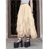 imageSHENHE Womens Lace Trim Layered Mesh Tulle Skirt High Waist Asymmetrical Long Goth SkirtApricot
