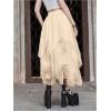 imageSHENHE Womens Lace Trim Layered Mesh Tulle Skirt High Waist Asymmetrical Long Goth SkirtApricot