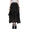 imageSHENHE Womens Lace Trim Layered Mesh Tulle Skirt High Waist Asymmetrical Long Goth SkirtBlack
