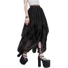 imageSHENHE Womens Lace Trim Layered Mesh Tulle Skirt High Waist Asymmetrical Long Goth SkirtBlack