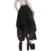 imageSHENHE Womens Lace Trim Layered Mesh Tulle Skirt High Waist Asymmetrical Long Goth SkirtBlack