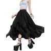 imageSHENHE Womens Lace Trim Layered Mesh Tulle Skirt High Waist Asymmetrical Long Goth SkirtBlack