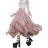 imageSHENHE Womens Lace Trim Layered Mesh Tulle Skirt High Waist Asymmetrical Long Goth SkirtDusty Pink
