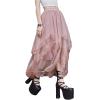imageSHENHE Womens Lace Trim Layered Mesh Tulle Skirt High Waist Asymmetrical Long Goth SkirtDusty Pink