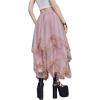 imageSHENHE Womens Lace Trim Layered Mesh Tulle Skirt High Waist Asymmetrical Long Goth SkirtDusty Pink