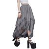 imageSHENHE Womens Lace Trim Layered Mesh Tulle Skirt High Waist Asymmetrical Long Goth SkirtGrey