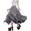 imageSHENHE Womens Lace Trim Layered Mesh Tulle Skirt High Waist Asymmetrical Long Goth SkirtGrey