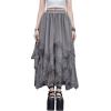 imageSHENHE Womens Lace Trim Layered Mesh Tulle Skirt High Waist Asymmetrical Long Goth SkirtGrey