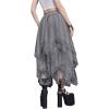 imageSHENHE Womens Lace Trim Layered Mesh Tulle Skirt High Waist Asymmetrical Long Goth SkirtGrey