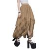 imageSHENHE Womens Lace Trim Layered Mesh Tulle Skirt High Waist Asymmetrical Long Goth SkirtKhaki