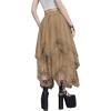 imageSHENHE Womens Lace Trim Layered Mesh Tulle Skirt High Waist Asymmetrical Long Goth SkirtKhaki