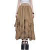 imageSHENHE Womens Lace Trim Layered Mesh Tulle Skirt High Waist Asymmetrical Long Goth SkirtKhaki