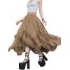 imageSHENHE Womens Lace Trim Layered Mesh Tulle Skirt High Waist Asymmetrical Long Goth SkirtKhaki