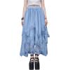 imageSHENHE Womens Lace Trim Layered Mesh Tulle Skirt High Waist Asymmetrical Long Goth SkirtLight Blue