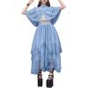 imageSHENHE Womens Lace Trim Layered Mesh Tulle Skirt High Waist Asymmetrical Long Goth SkirtLight Blue