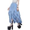 imageSHENHE Womens Lace Trim Layered Mesh Tulle Skirt High Waist Asymmetrical Long Goth SkirtLight Blue