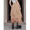 imageSHENHE Womens Lace Trim Layered Mesh Tulle Skirt High Waist Asymmetrical Long Goth SkirtLight Khaki