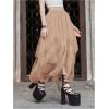 imageSHENHE Womens Lace Trim Layered Mesh Tulle Skirt High Waist Asymmetrical Long Goth SkirtLight Khaki