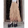 imageSHENHE Womens Lace Trim Layered Mesh Tulle Skirt High Waist Asymmetrical Long Goth SkirtLight Khaki