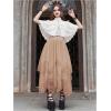 imageSHENHE Womens Lace Trim Layered Mesh Tulle Skirt High Waist Asymmetrical Long Goth SkirtLight Khaki