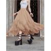 imageSHENHE Womens Lace Trim Layered Mesh Tulle Skirt High Waist Asymmetrical Long Goth SkirtLight Khaki