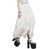 imageSHENHE Womens Lace Trim Layered Mesh Tulle Skirt High Waist Asymmetrical Long Goth SkirtWhite