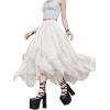 imageSHENHE Womens Lace Trim Layered Mesh Tulle Skirt High Waist Asymmetrical Long Goth SkirtWhite