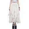 imageSHENHE Womens Lace Trim Layered Mesh Tulle Skirt High Waist Asymmetrical Long Goth SkirtWhite