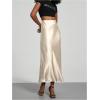 imageSHENHE Womens Satin Maxi Skirts High Waisted A Line Long Skirts Elegant Office SkirtsBeige