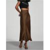 imageSHENHE Womens Satin Maxi Skirts High Waisted A Line Long Skirts Elegant Office SkirtsCoffee Brown