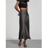 imageSHENHE Womens Satin Maxi Skirts High Waisted A Line Long Skirts Elegant Office SkirtsDark Grey