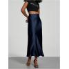 imageSHENHE Womens Satin Maxi Skirts High Waisted A Line Long Skirts Elegant Office SkirtsDeep Blue